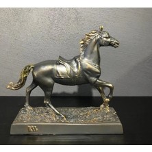 Koşan At Biblo Türk Bayraklı Dekorasyon Ev Gri Polyester Eskitme Home Art Ofis Göz Alıcı 1 Adet