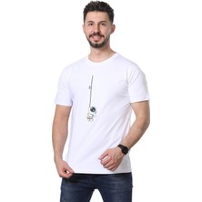 Regular Fit Bisiklet Yaka %100 Pamuk Basic Düz Kısa Kollu Tişört Astronot Baskılı