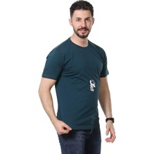 Regular Fit Bisiklet Yaka %100 Pamuk Basic Düz Kısa Kollu Tişört Astronot Baskılı