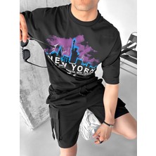 Abluka Online New York Baskılı Oversize T-Shirt Siyah