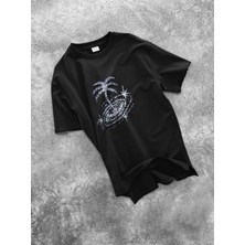 Abluka Online Online Relaxed Galaxy Oversize T-Shirt Siyah