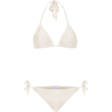 Aquella Zigzag Desen Bej Bağlamalı Bikini Takım