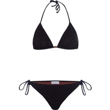 Aquella Dokulu Kahverengi Sim Detaylı Üçgen Bikini Takım