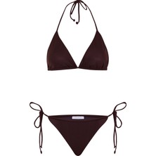 Aquella Düz Kahverengi Üçgen Bikini Takım