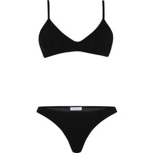 Aquella Şerit Dokulu Siyah Pensli Bikini Takım