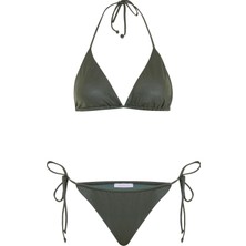 Aquella Düz Haki Üçgen Bikini Takım