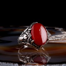 Kırmızı Akik Taşlı Aslan Model 925 Ayar Gümüş Erkek Yüzük