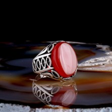 Akik Taşlı Oval Model 925 Ayar Gümüş Erkek Yüzük
