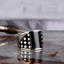 Siyah Renk Zirkon Taşlı Model 925 Ayar Gümüş Erkek Yüzük