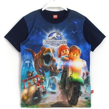 LEGO Dinazorlu Lego Jurassic World Oyun 3D Baskılı Kısa Kollu Yazlık Erkek Çocuk Tişört Lacivert 001-0002049