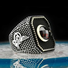 Özel Ay Yıldız Tasarımlı Tuğra Işlemeli 925 Ayar Gümüş Yüzük