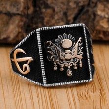 Osmanlı Devlet Armalı Elif Vav Detaylı 925 Ayar Gümüş Yüzük