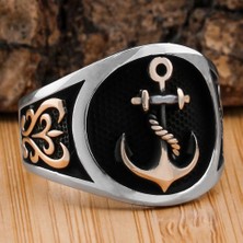 Denizci Çapası Tasarımlı Işlemeli 925 Ayar Gümüş Yüzük