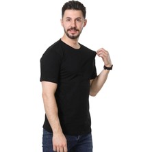 Slim Fit Bisiklet Yaka Siyah Basic Düz Kısa Kollu Tişört