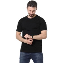 Slim Fit Bisiklet Yaka Siyah Basic Düz Kısa Kollu Tişört