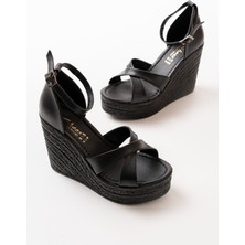 Asmi Shoes Kadın Siyah Dolgu Topuklu  Ayakkabı Rahat Yüksek Topuklu 11 cm
