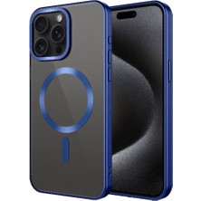Uzaklarda Arama  Apple iPhone 15 Pro Max Uyumlu Mat Tasarımlı Magsafe Wireless Şarj Özellikli Uzrm Mat Setro Kapak-Lacivert