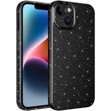 Apple iPhone 13 Kılıf Kamera Korumalı Simli Lüks Uzrm Koton Kapak-Siyah