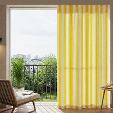 Kalın Düğmeli Kornişli Bağcıklı 1. Sınıf Balkon Perdesi Isı-Işık Geçirmez Sarı-Beyaz