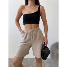 Beli Lastikli Visko Keten Şort