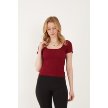 Wearflawless Kadın U Yaka Fitilli Kısa Kol Body Bluz
