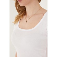 Wearflawless Kadın U Yaka Fitilli Kısa Kol Body Bluz