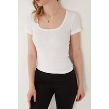 Wearflawless Kadın U Yaka Fitilli Kısa Kol Body Bluz