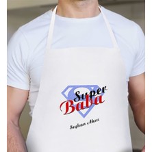 Mediterian Kişiye Özel Süper Baba Temalı Çok Renkli Pamuklu Mutfak Önlüğü