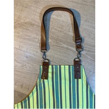 Mediterian Çizgili yeşil boydan ayarlanabilir deri detaylı önlük, şef, garson, berber için ideal