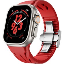 Uzaklarda Arama Apple Watch Ultra 49MM KRD-127 Metal Tokalı Silikon Kordon-Kırmızı
