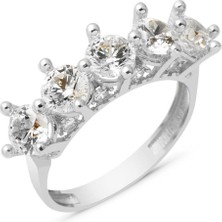 Taç 14 Ayar Beyaz Altın Beştaş Yüzük