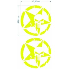 Army Yıldız Kuru Kafa 13 x 13 cm Flo Sarı Sticker 2 Li