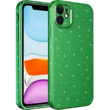 iPhone 11 Kılıf Kamera Korumalı Simli Lüks Uzrm Koton Kapak-Yeşil