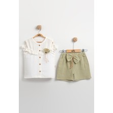 Mini Baray Fırfır Detaylı Müslin Şortlu Kız Takımı - %100 Pamuk Nefes Alabilir - (2-3-4-5 Yaş)