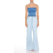 Forever 21 Straplez Yaka Denim Bluz