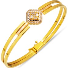 Köşeli Tasarım Baget Kelepçe Altın Bilezik