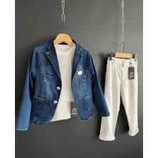 Erkek Çocuk Denim Blazer Ceket ve Keten Pantolon Takım (3 Parça)