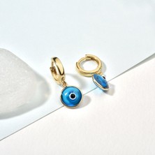 14 Ayar Altın Kaplama Göz Boncuklu Gümüş Küpe - ES00152