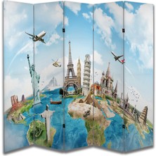 Coğrafya Temalı Özel Tasarım Paravan Room Divider 180 x 200 cm