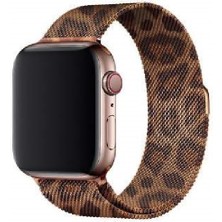 MobaxAksesuar Apple Watch 42/44/45/46/49MM Leopar Desenli Kordon Milano Loop Metal Kordon 2/3/4/5/6/se/7/8/9/10/ultra