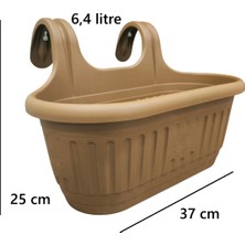 Kendinden Askılı Balkon Küpeşte Saksısı Plastik Kelepçeli Sağlam 6,4 Litre 37 cm Boy Askılı Tombik Saksı
