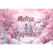 Pembe Orman ve Şato Temalı Doğum Günü Afişi -3 70X100 cm