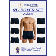 World Star 6'lı Lacivert Düz Renk Erkek Boxer – Pamuklu ve Likralı
