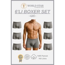 World Star 6'lı Gri Düz Renk Erkek Boxer – Pamuklu ve Likralı