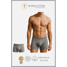 World Star 6'lı Gri Düz Renk Erkek Boxer – Pamuklu ve Likralı