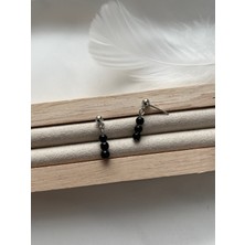 Minimal Siyah Akik Taşı Gümüş Kaplama Top Küpe