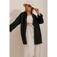 Kadın Keten Kumaş Oversize Gömlek