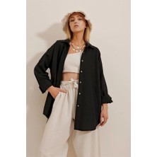 Kadın Keten Kumaş Oversize Gömlek