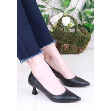 Fort 16309 Düz Sade Cilt Rahat Şık Stiletto Alçak Topuklu Kadın Ayakkabı