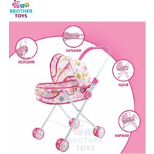 Brother Toys Yataklı ve Tenteli Kaliteli Metal Oyuncak Puset Bebek Arabası